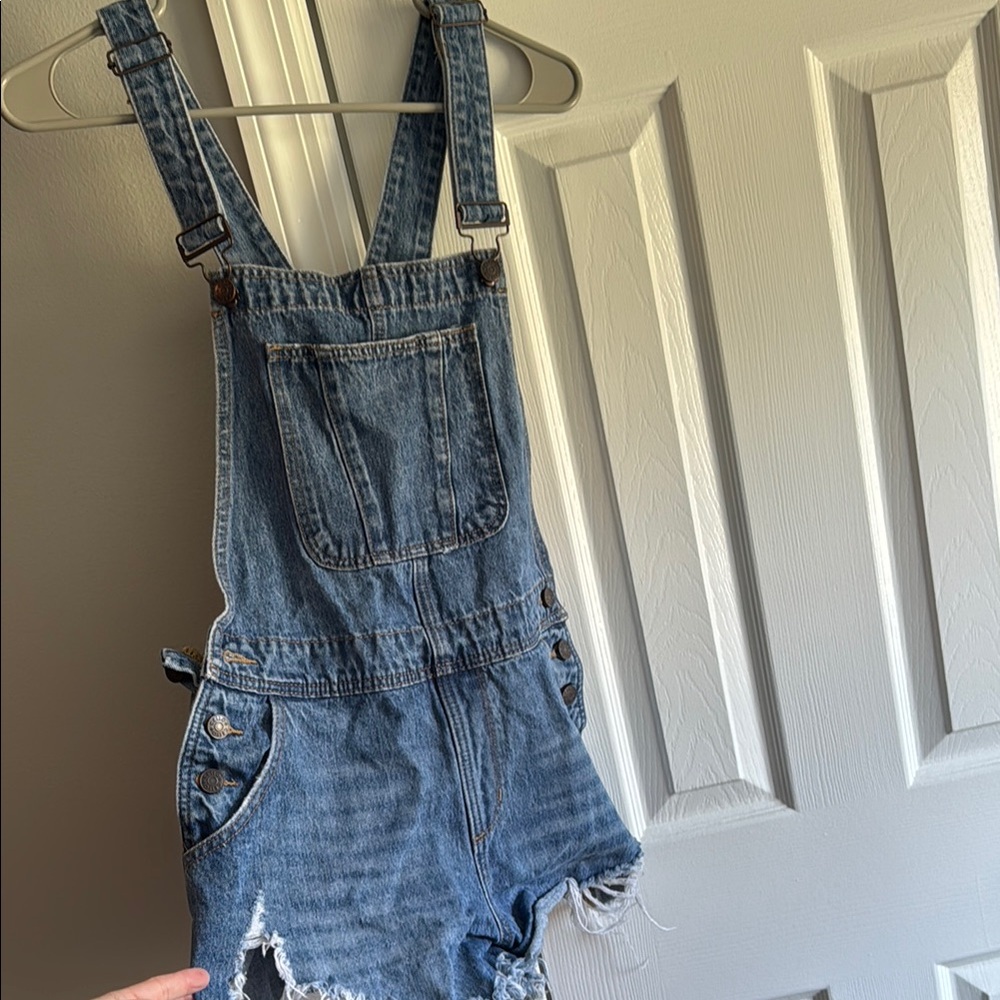 Denim Distressed Overalls